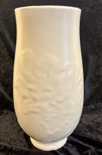 MCM ROOKWOOD #6890 Matte White, Floral Embossed, Footed Vase, XLV, 10” X 5” EVC picture