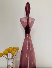 Vintage Blenko 564 Purple Amethyst Art Glass Decanter w Stopper 18.75” Tall picture