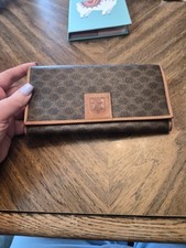 uthentic CELINE Vintage Macadam Flap Wallet Brown Canvas & Leather M/96 Italy picture