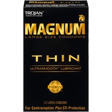 TROJAN Magnum Thin Condoms, Large Size Lubricated Magnum Condoms, 12 Count picture