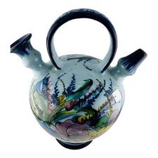 Portuguese Hand Painted Blue Water Wine Jug Numbered Sighed  picture
