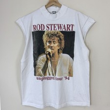 Vintage 1994 Rod Stewart Unplugged Tour Concert White Sleeveless Tee Shirt L/XL picture