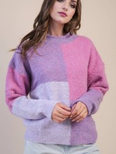 NWT Very J Oversized Color Block Cozy Knit Sweater Purple/Pink Size Large picture