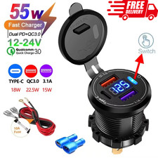 12V-24V PD + QC3.0 Dual USB Car Fast Charger Power Socket Outlet LED Voltmeter picture