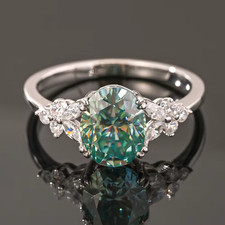 2ct Real Oval Cut Blue Green Moissanite Engagement Ring 925 Sterling Silver Band picture