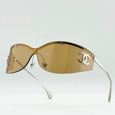 CHANEL CHA71787 Shield Sunglasses Silver Frame Brown Lens CC Logo Women picture