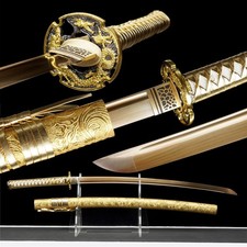 Japanese Katana Golden Dragon Hand Forged 9260 Spring Steel Full Tang Gold Blade picture