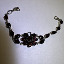 Vintage Natural Bohemian Garnet Sterling Silver Flower Bracelet for Project picture