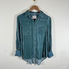 Anthropologie Holding Horses Crushed Velvet Teal Button Down Shirt Silk Blend XS picture