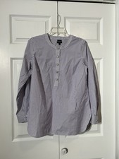 NWT TALBOTS Non Iron Band Collar Top Size M Medium Striped Embellished Button picture