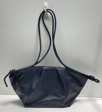 BCBGMAXAZRIA Black Leather Pleated Slouchy Shoulder Bag Knotted Straps Large picture