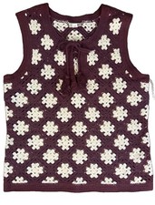 ANA Women’s M Crochet Knit Top Vest Sleeveless Burgundy Tassel grannycore picture