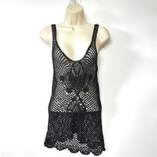 The Limited Hand Knit Crochet Tank Top Black Rayon Mesh Whimsigoth Vintage L picture