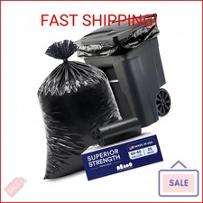 Plasticplace 64-65 Gallon Black Trash Bags, Heavy Duty Toter Can Liners, Tear & picture
