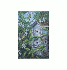 Original Bird Artwork Garden Birdhouse Pastel Impressionism Painting picture