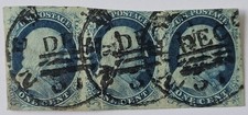 UNITED STATES 1851 1c V RARE IMP STRIP of 3 Not Identified. €1000+but cut/repair picture