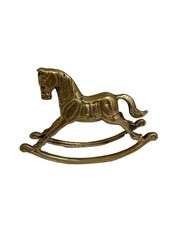 Vintage Brass Rocking Horse Figurine Western Saddle Baby Nursery Decor 5” Tall picture