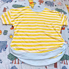 (NEW)Old Navy Women's Yellow/White Striped Crew Neck Short Sleeve Cotton T-Shirt picture