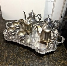 Antique Silverplate Tea & Coffee Set on Tray picture