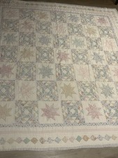 Vintage Handmade Quilt 79x81 Eight Point Star Patchwork Pastel Floral Hand Quilt picture