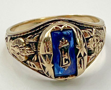 Vintage 1982 Jostens 10K Yellow Gold LC High School Class Ring Blue Stone Size 9 picture