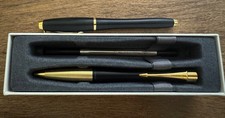 Vintage Parker Black Gold Rollerball Ballpoint Pen Set Original Box picture