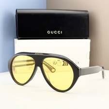 Gucci GG0479S Aviator Sunglasses Black Frame Yellow Lens Unisex Italy picture