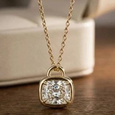 2CT Cushion Lab Created Moissanite Women's Fancy Pendant 14K Yellow Gold Plated picture