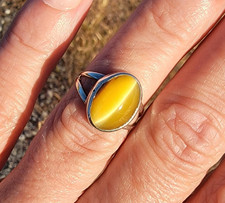 Vintage TAXCO Mexico Golden Cat's Eye Gemstone Ring Size 6 2.56g Chatoyant 925 picture