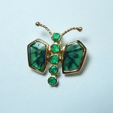 Colombian Trapiche Emerald Butterfly Pendant 18K Y Gold Jewelry Muzo Mines picture