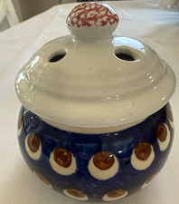 Vtg Boleslawiec Polish Pottery Garlic Keeper Container Jar Lid Brown Dot 694⁠ picture
