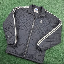Vintage Adidas Quilted Puffer Jacket Black Three Stripe Full Zip Mens Small picture