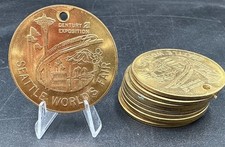 Lot Of 10 1962 Seattle Worlds Fair Century 21 Brass Keychain Token Coin picture