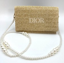 Christian Dior Straw Raffia Woven Cosmetic Zipper Bag Pouch with Chain With Box picture