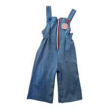Vintage 70s Carters Blue Train Inspired Jumper Overalls 24 Months picture