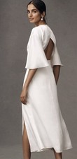 New $220 Anthropologie BHLDN SHORT-SLEEVE CREW-NECK SIDE-SLIT SATIN MIDI DRESS picture