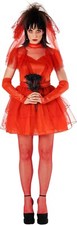 Women`s Beetlejuice Red Bride Costume Lydia Gothic Wedding Dress Halloween S-3XL picture