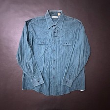 Vtg LL Bean Shirt Mens Large Blue Made in USA Workwear Striped Faded Cotton picture