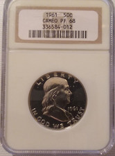 1961 NGC  PF 68 CAMEO PROOF FRANKLIN *** BEAUTIFUL PQ  BLACK & WHITE CAMEO *** picture