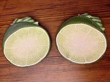 Set Of 2 Pier 1 One Imports Green Lime Slice Hand Painted Ironstone Snack Plates picture