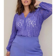 New Torrid Blouse size 1X Blue Purple Lace Floral Long Sleeve Sheer Popover picture