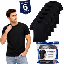 Hangout Men's 100% Cotton Plain Crew Neck T-Shirts Soft Tee Black 6 Pack S-2XL picture