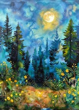 ACEO Artist Trading Card Landscape Art Print 2.5x3.5 ATC Mini Night Whispers picture