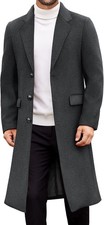 Men Trench Coat Long Overcoat Single Breasted Notched Collar Winter Wool Blend picture