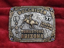 X~Treme Rodeo Champion☆1977☆BULL RIDING TROPHY BUCKLE☆Tombstone Arizona☆RARE☆324 picture