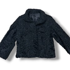 Bukhara Echt Pelz Black Astrakhan Persian Lamb Fur Coat Jacket Size M Vintage picture