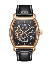 BIBI Luxury Watch B1031 Black Dial, Rose Gold Case, Black Faux Leather Strap-NEW picture
