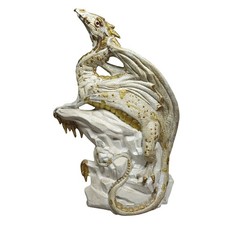 Vintage Dragon Sculpture White Gold Fantasy Large 16