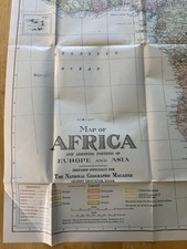 Vintage 1922 National Geographic Africa Map Europe Asia Color Fold Out Poster picture