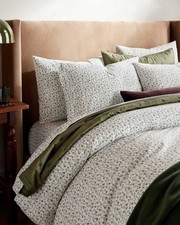 Quince Full/Queen Organic Crisp Percale Floral Sheet Set  Green Florette NWT picture